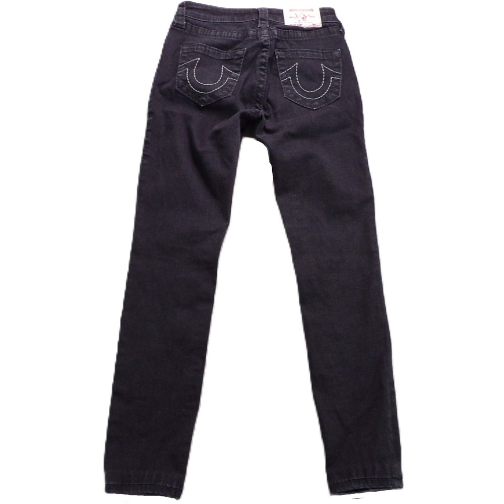True Religion Section Jeans Women 26 Black Skinny Stretch Denim Pocket Logos Y2K